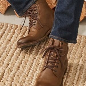 Frye Lace-Up Brown Prison Moto Leather Lace Up Boots